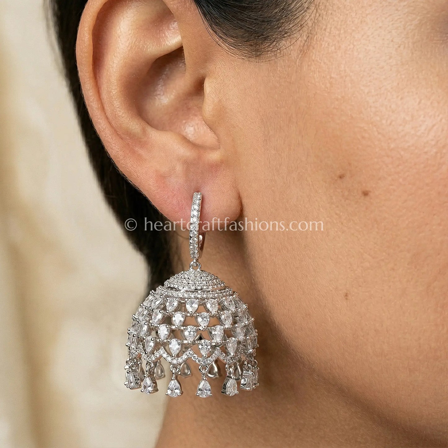 Celeste Platinum Zircon Jhumka Earrings