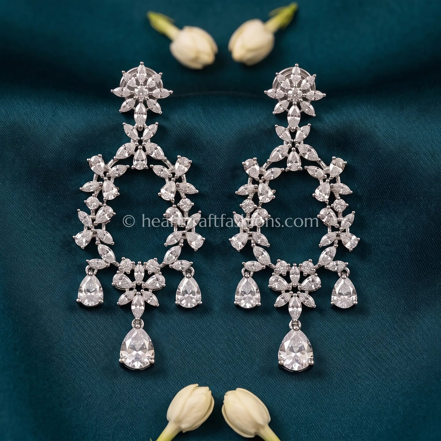 Celestia Diamond Look Platinum Zircon Floral Danglers