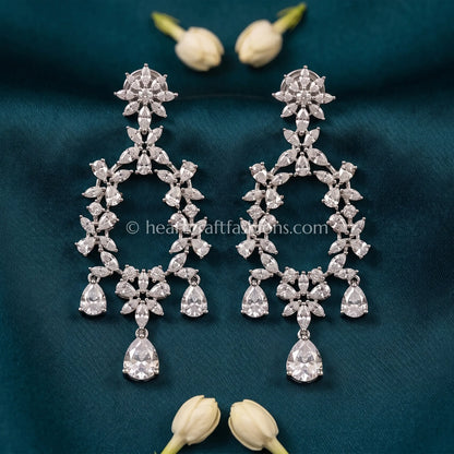 Celestia Diamond Look Platinum Zircon Floral Danglers