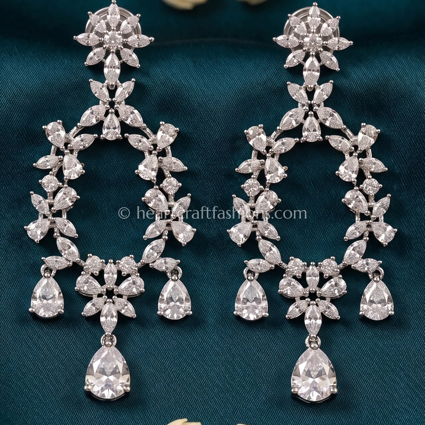 Celestia Diamond Look Platinum Zircon Floral Danglers