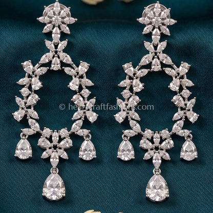 Celestia Diamond Look Platinum Zircon Floral Danglers