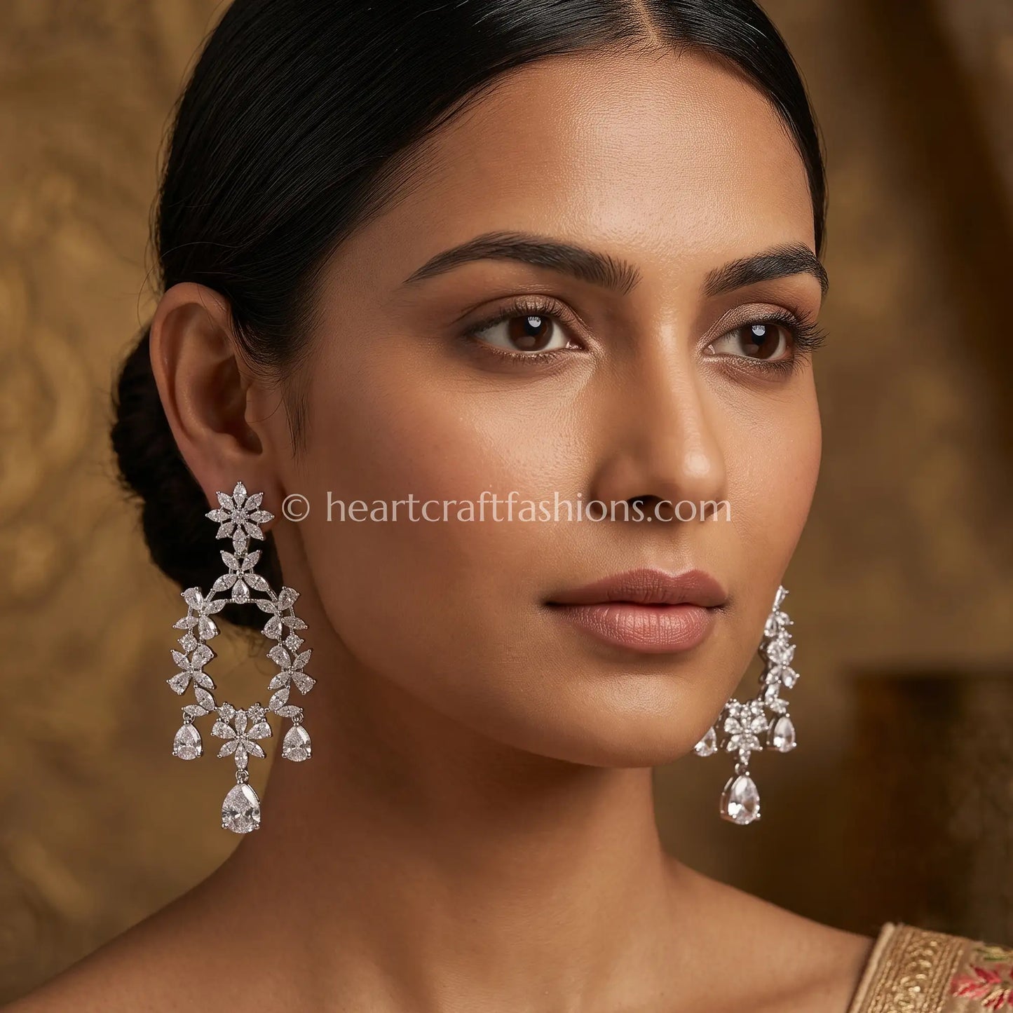 Celestia Diamond Look Platinum Zircon Floral Danglers