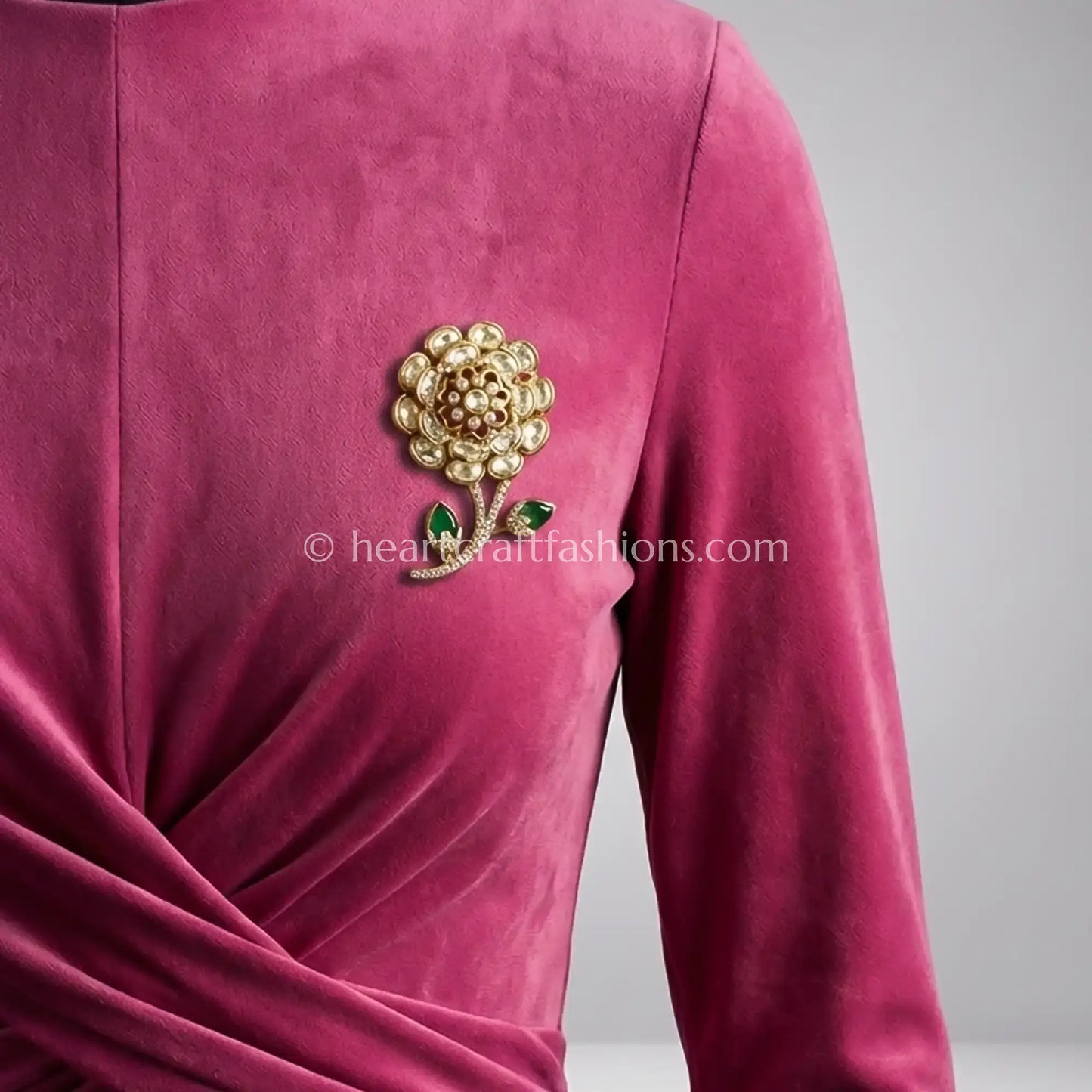 Champagne Gold Floral Kundan Designer Brooch