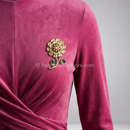 Champagne Gold Floral Kundan Designer Brooch