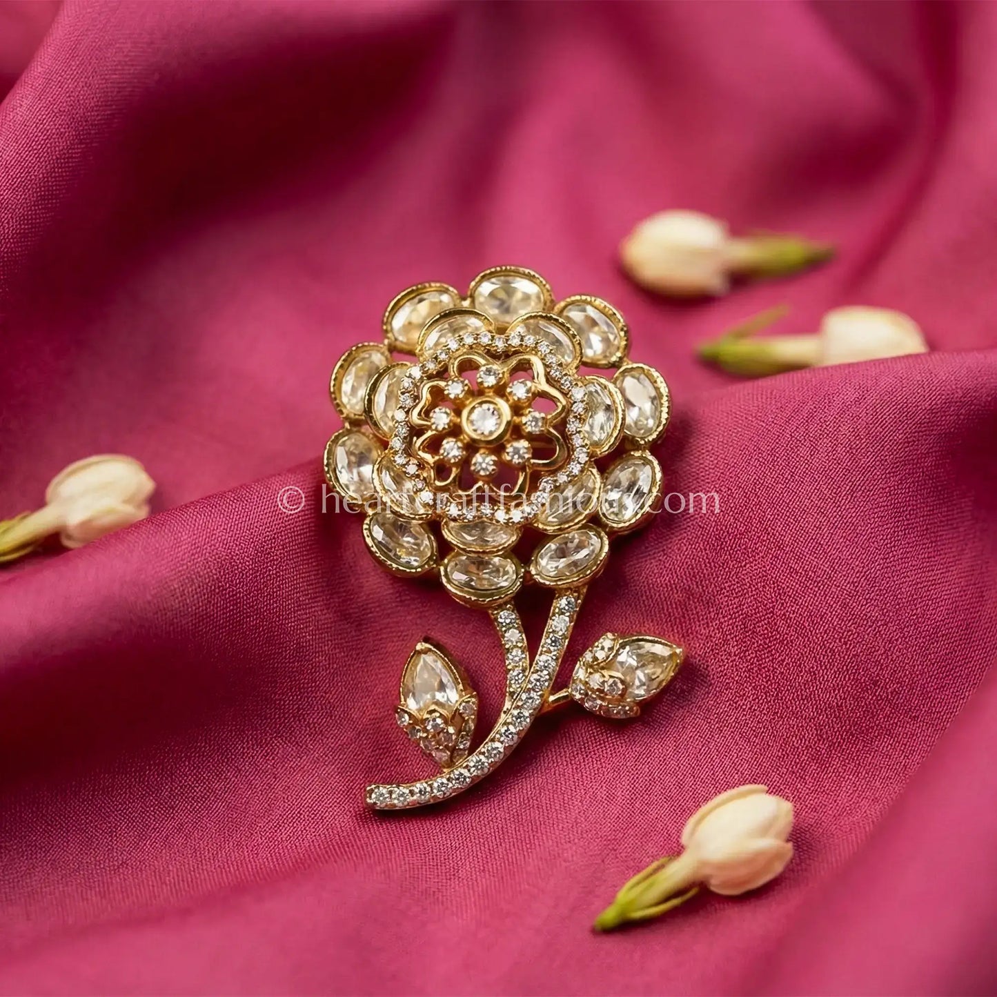 Champagne Gold Floral Kundan Designer Brooch