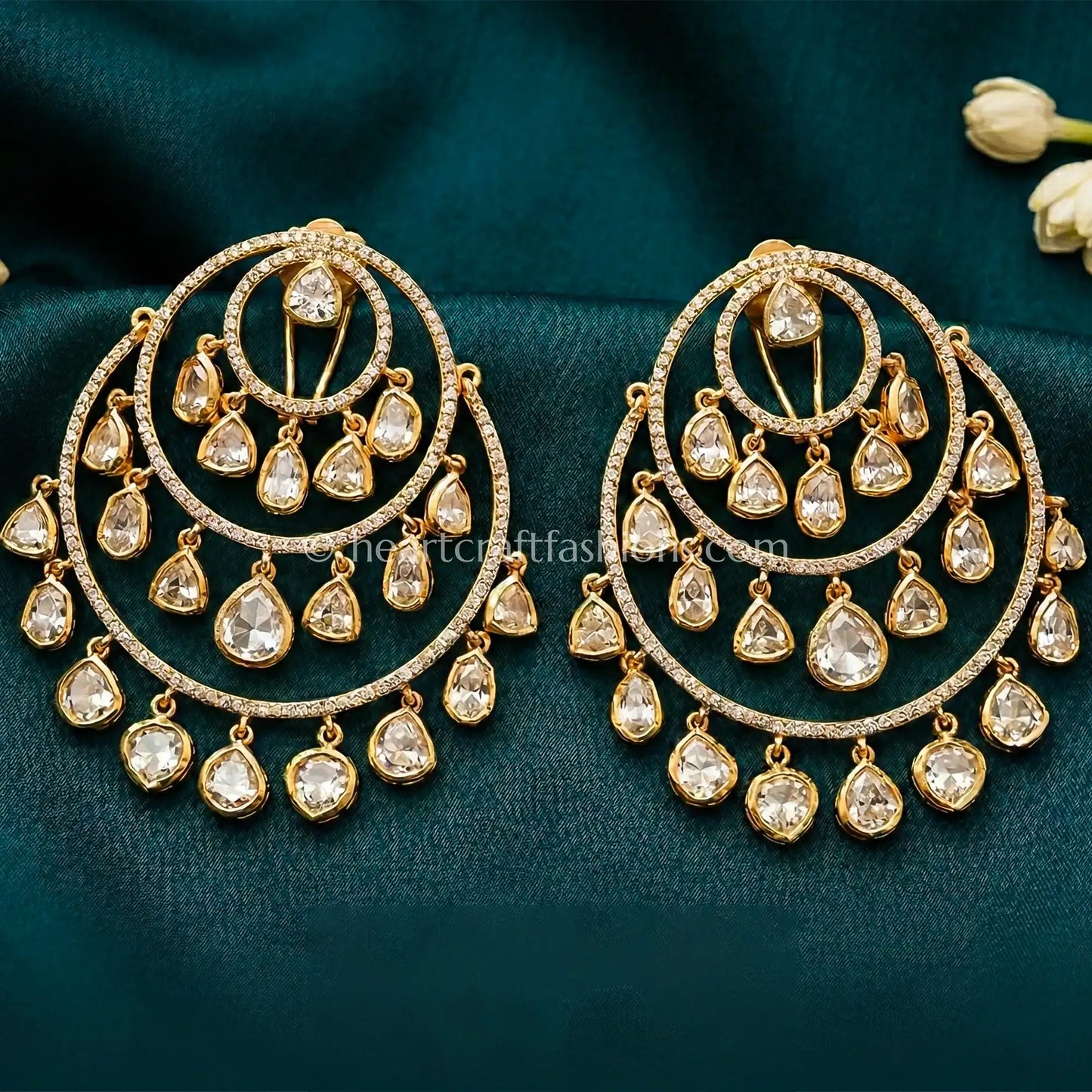 Sunehri Kundan Layered Chandbali Earrings