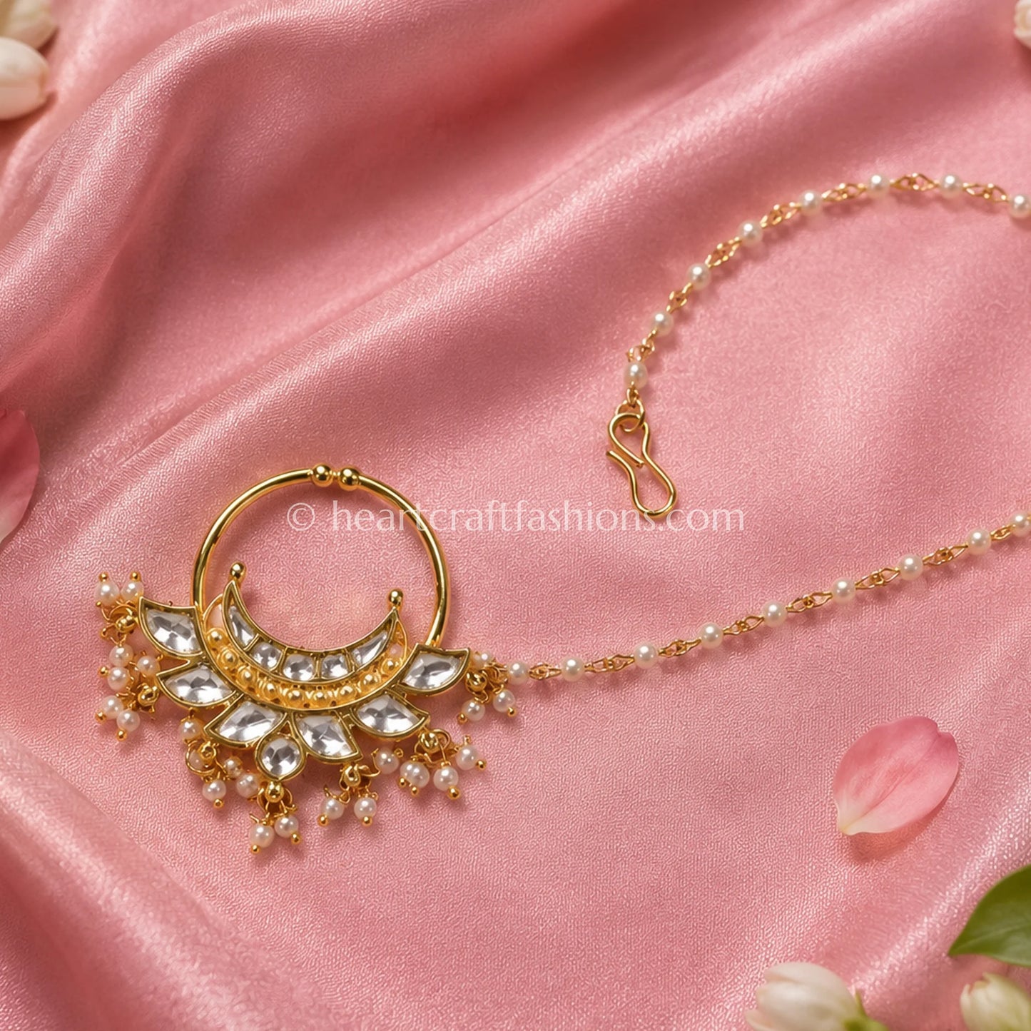 Chandbali Crescent Pachi Kundan Bridal Nath