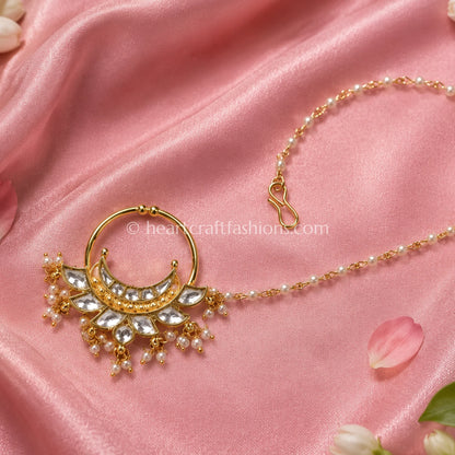 Chandbali Crescent Pachi Kundan Bridal Nath