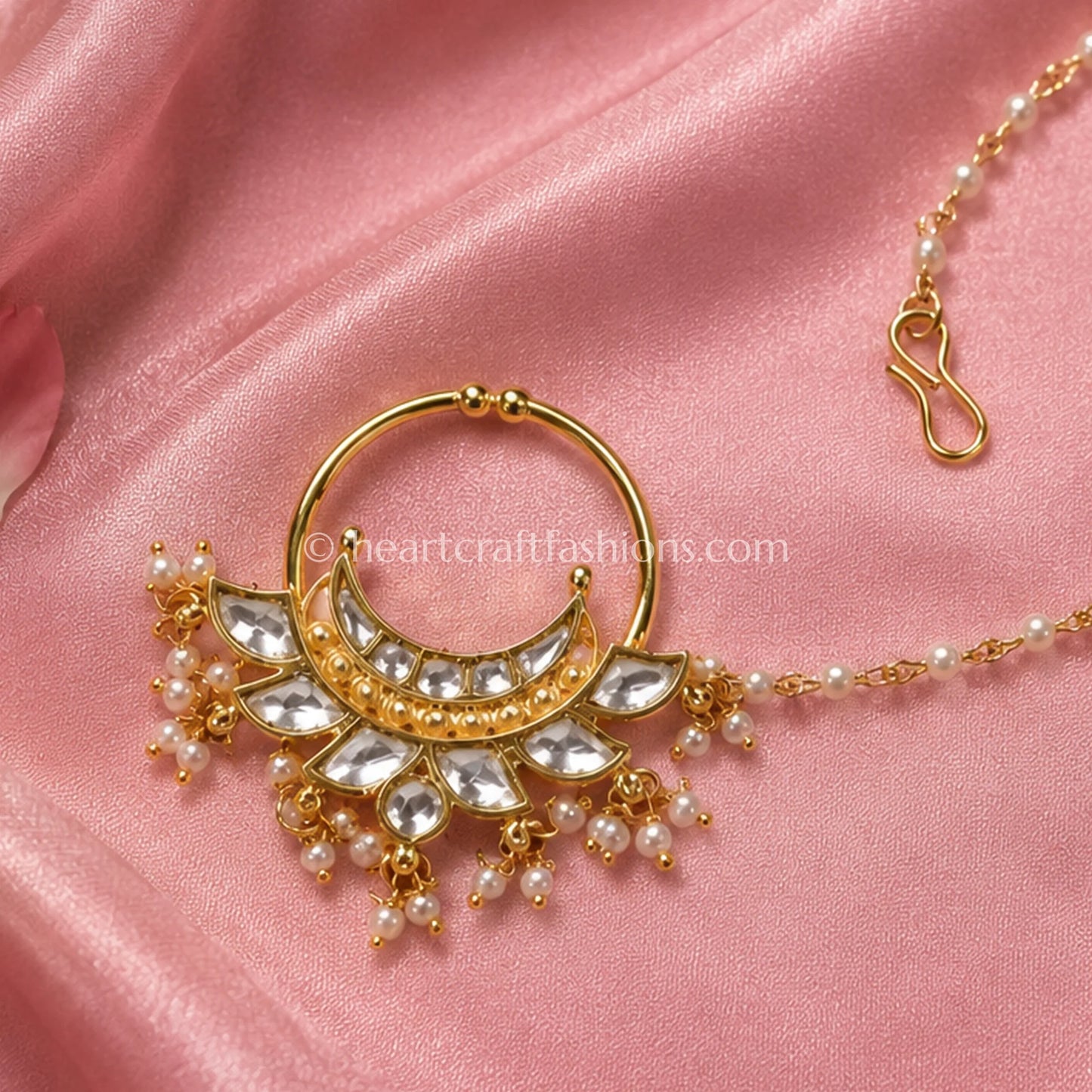 Chandbali Crescent Pachi Kundan Bridal Nath