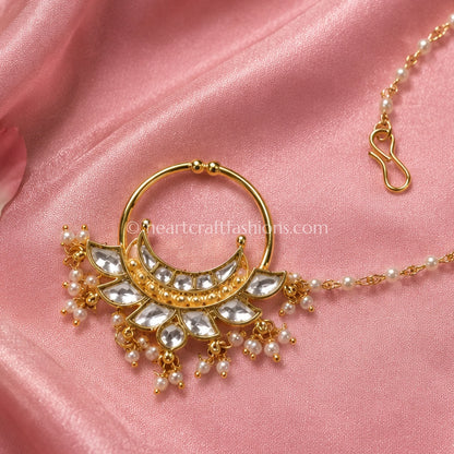 Chandbali Crescent Pachi Kundan Bridal Nath