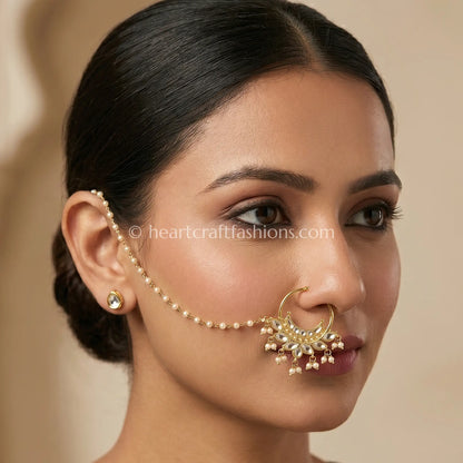 Chandbali Crescent Pachi Kundan Bridal Nath