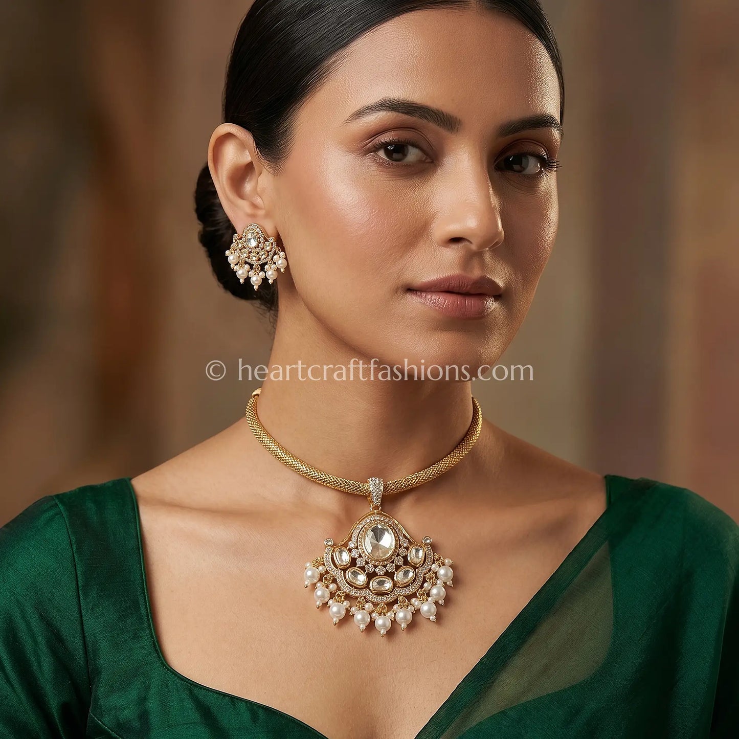 Chandrika Moissanite Polki Pendant Set