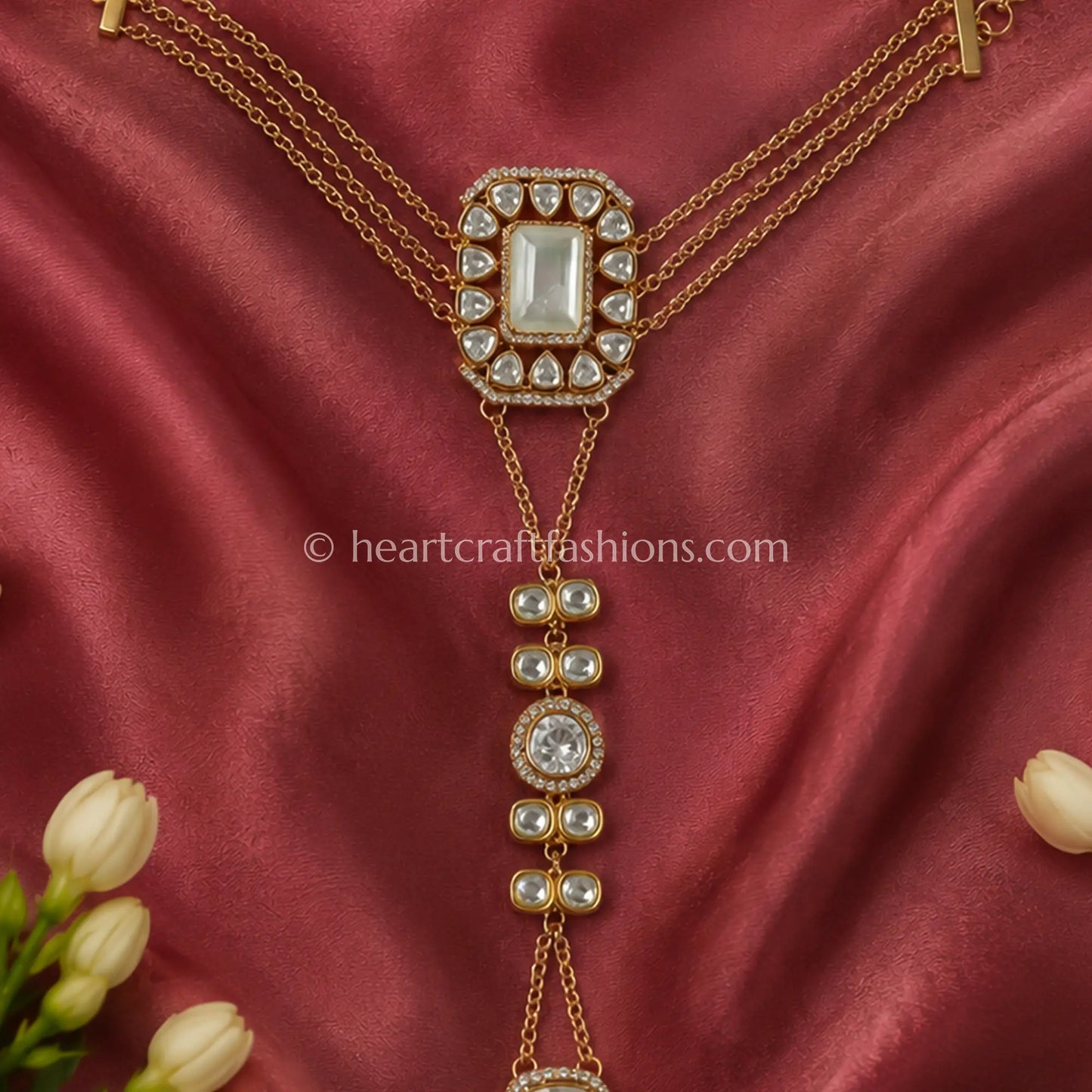 Chandrika Pearl Moissanite Polki Hathphool