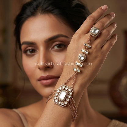 Chandrika Pearl Moissanite Polki Hathphool