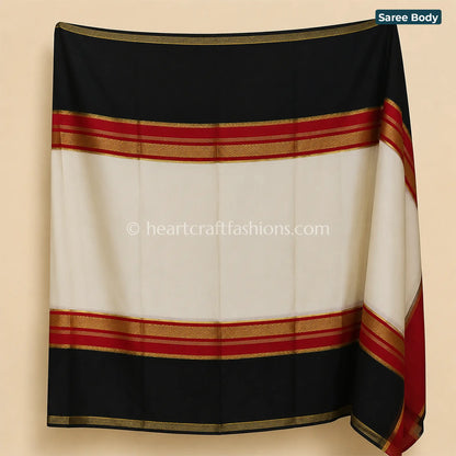 Classic Black & Ivory Mysore Crepe Saree