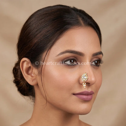 Classic Clear Pachi Kundan Paisley Nath