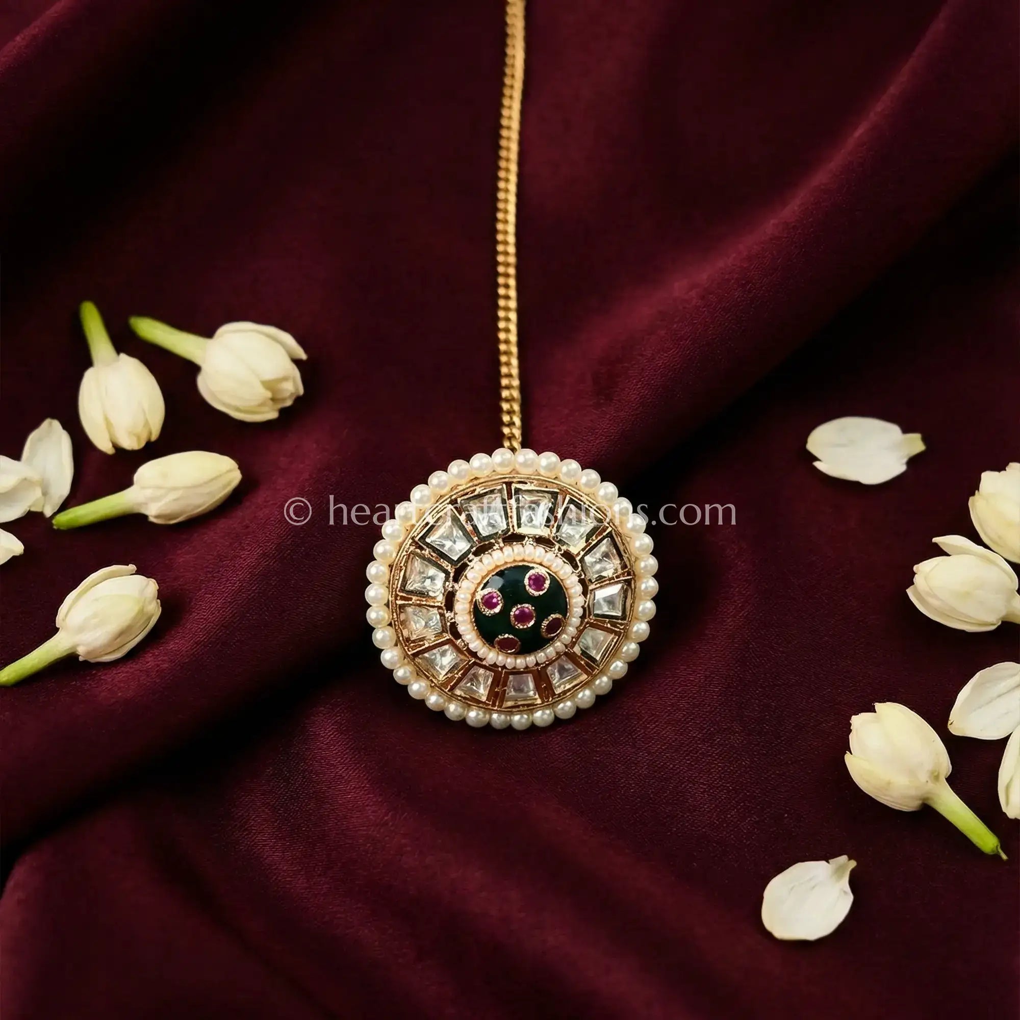 Classic Pearl Polki Sunheri Kundan Borla