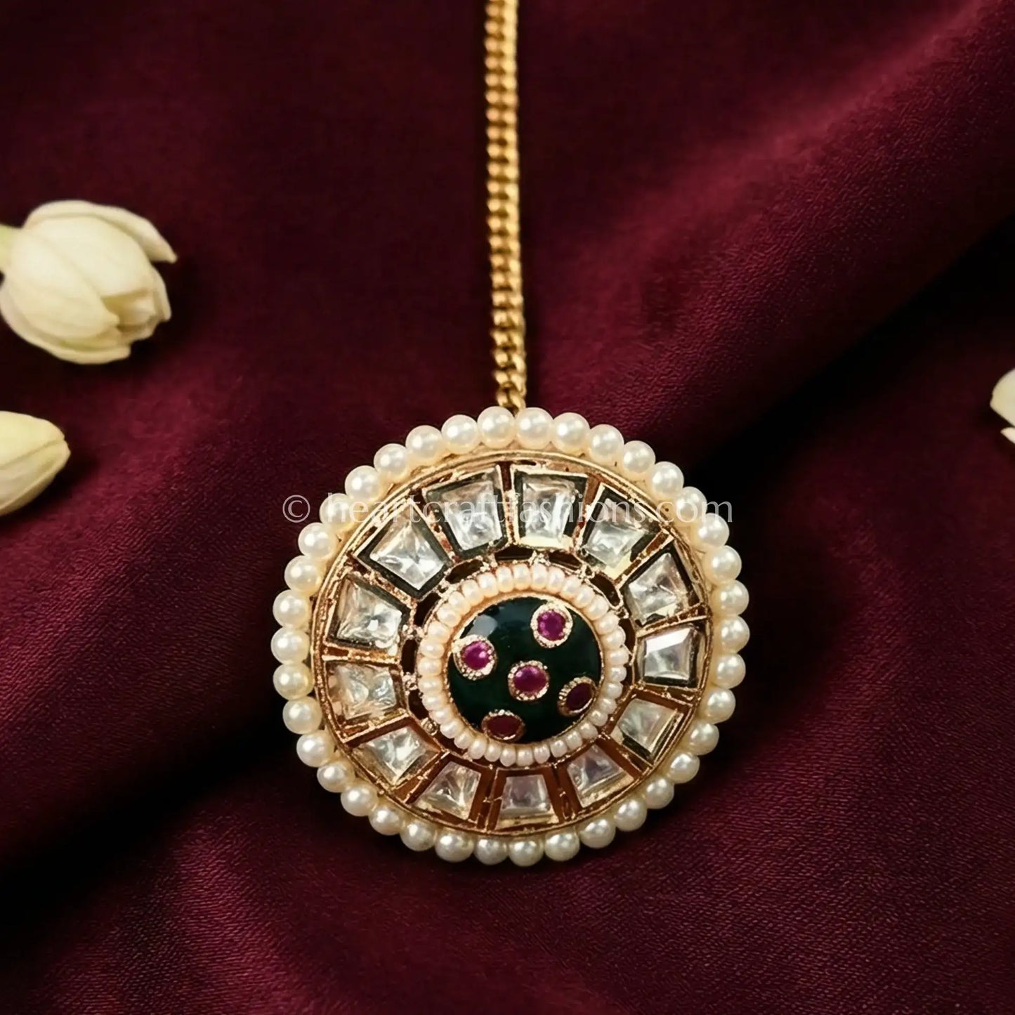 Classic Pearl Polki Sunheri Kundan Borla