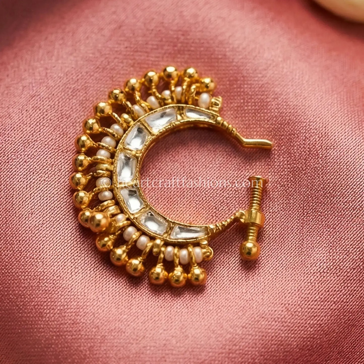 Classic Polki Gold Beaded Nath