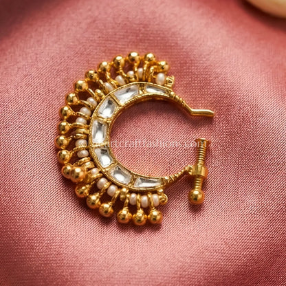Classic Polki Gold Beaded Nath
