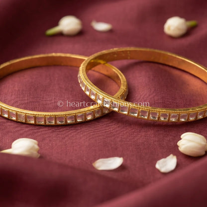 Classic Rectangle Pachi Kundan Sleek Bangles