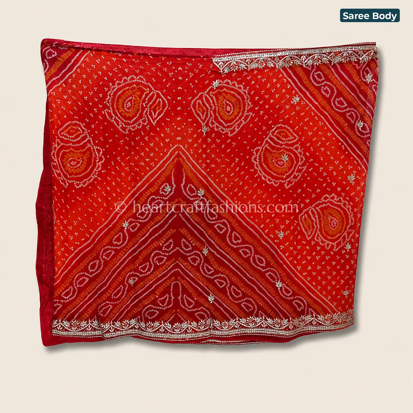 Classic Red Bandhani Chiffon Gota Patti Saree