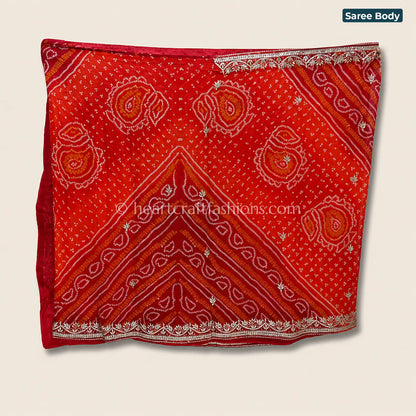 Classic Red Bandhani Chiffon Gota Patti Saree