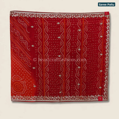 Classic Red Bandhani Chiffon Gota Patti Saree