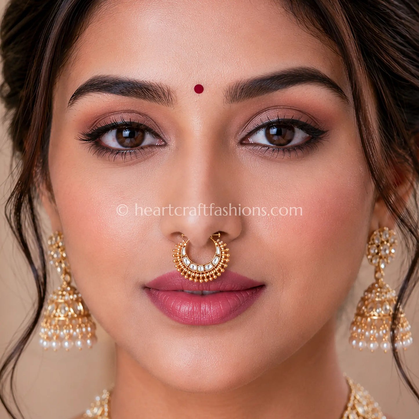 Classic Polki Gold Beaded Nath