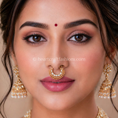 Classic Polki Gold Beaded Nath