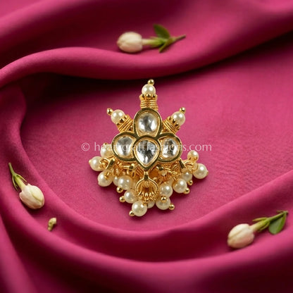 Clear Floral Blossom Pachi Kundan Stud Nath