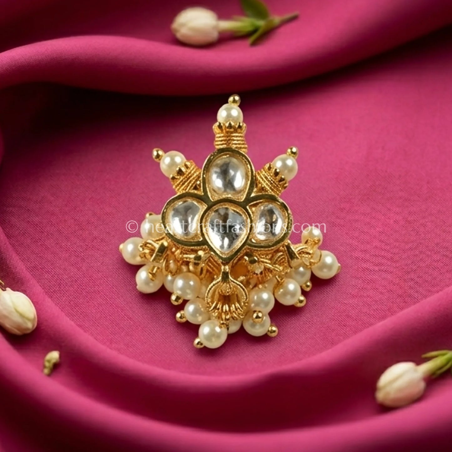 Clear Floral Blossom Pachi Kundan Stud Nath