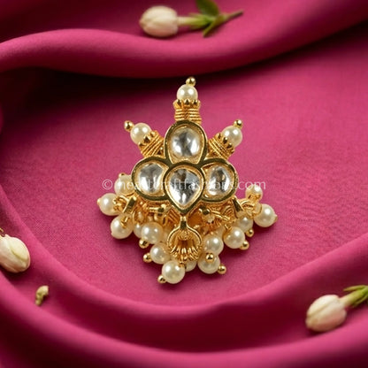 Clear Floral Blossom Pachi Kundan Stud Nath