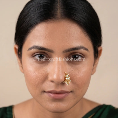 Clear Floral Blossom Pachi Kundan Stud Nath