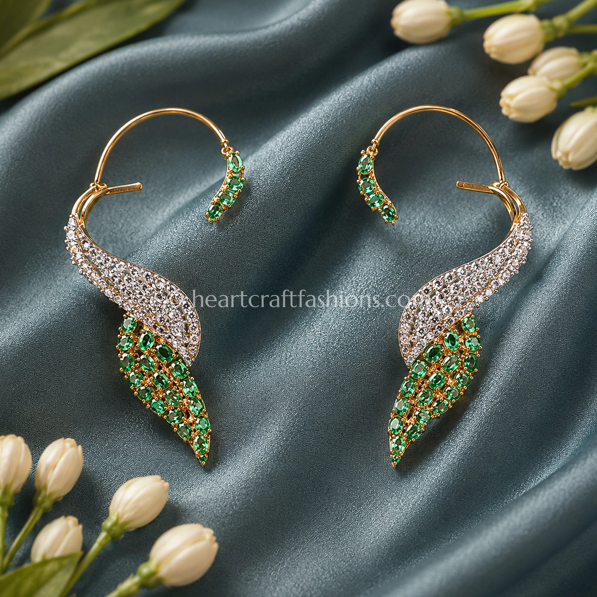 Contemporary Gold Plated Zircon Feather Ear Cuffs