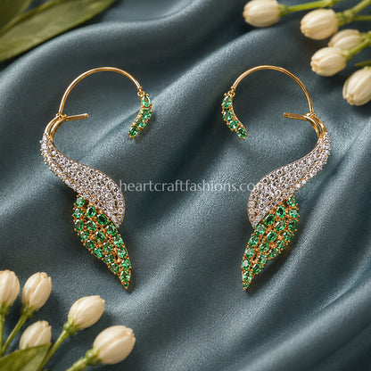 Contemporary Gold Plated Zircon Feather Ear Cuffs