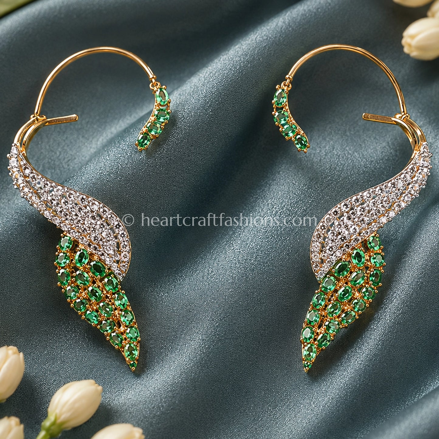 Contemporary Gold Plated Zircon Feather Ear Cuffs