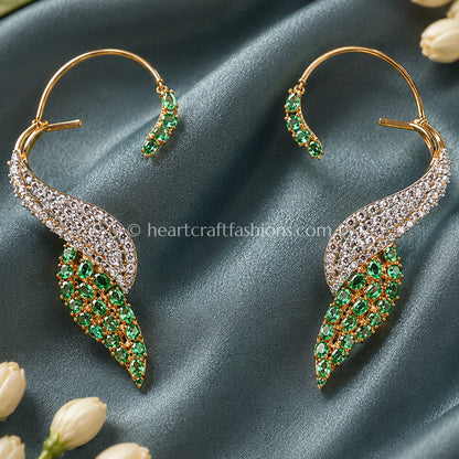 Contemporary Gold Plated Zircon Feather Ear Cuffs
