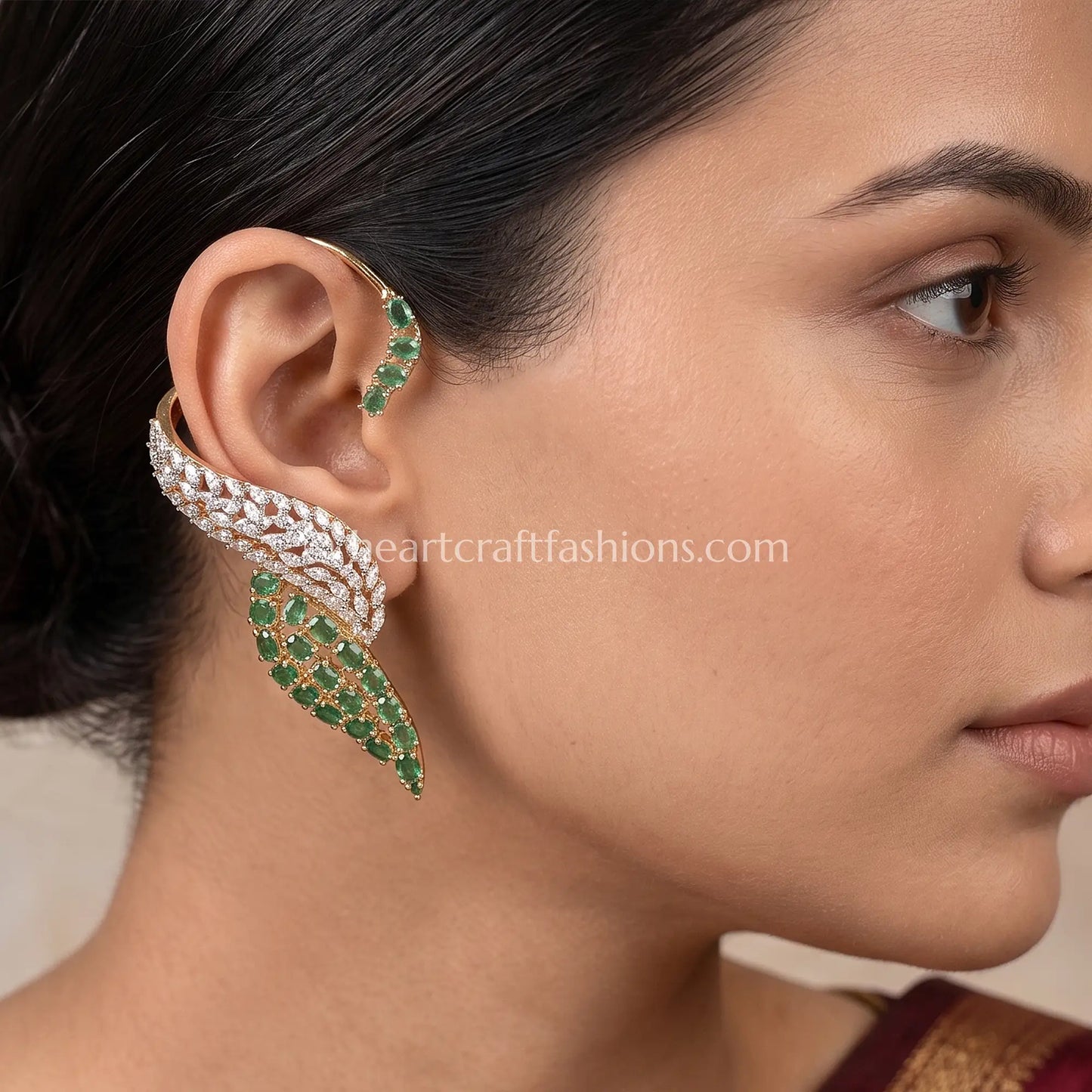 Contemporary Gold Plated Zircon Feather Ear Cuffs
