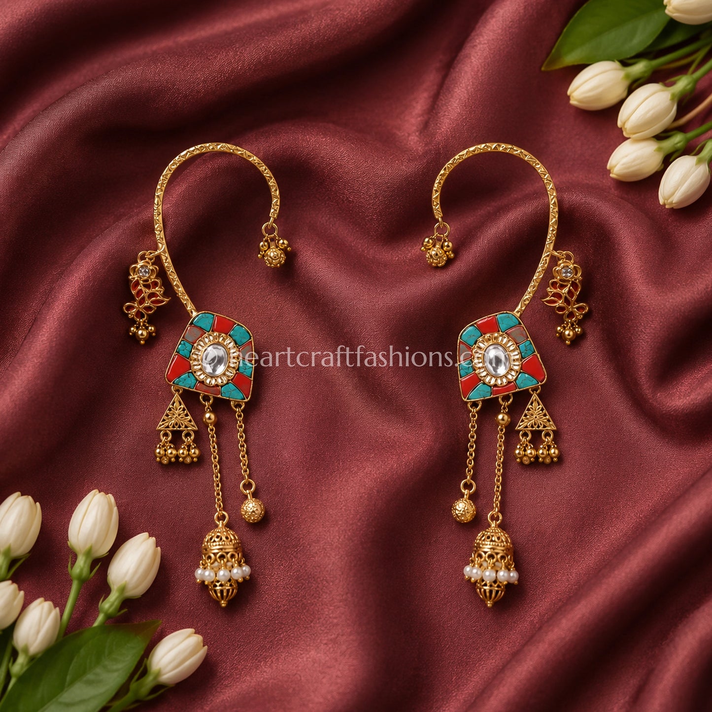 Coral & Turquoise Amrapali Ear Cuff (Bugadi)