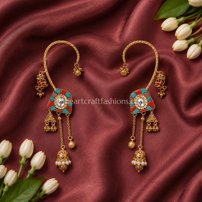 Coral & Turquoise Amrapali Ear Cuff (Bugadi)