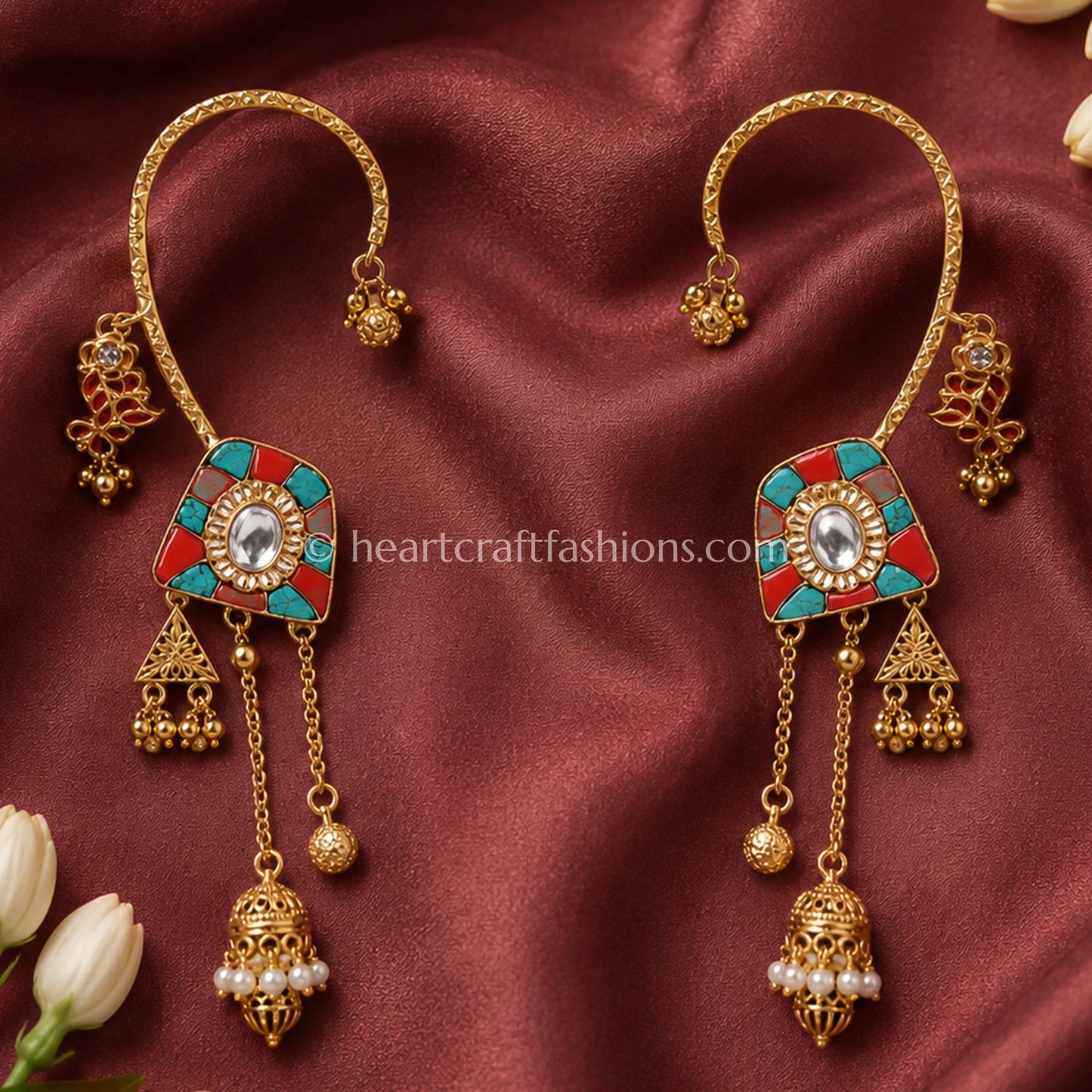 Coral & Turquoise Amrapali Ear Cuff (Bugadi)