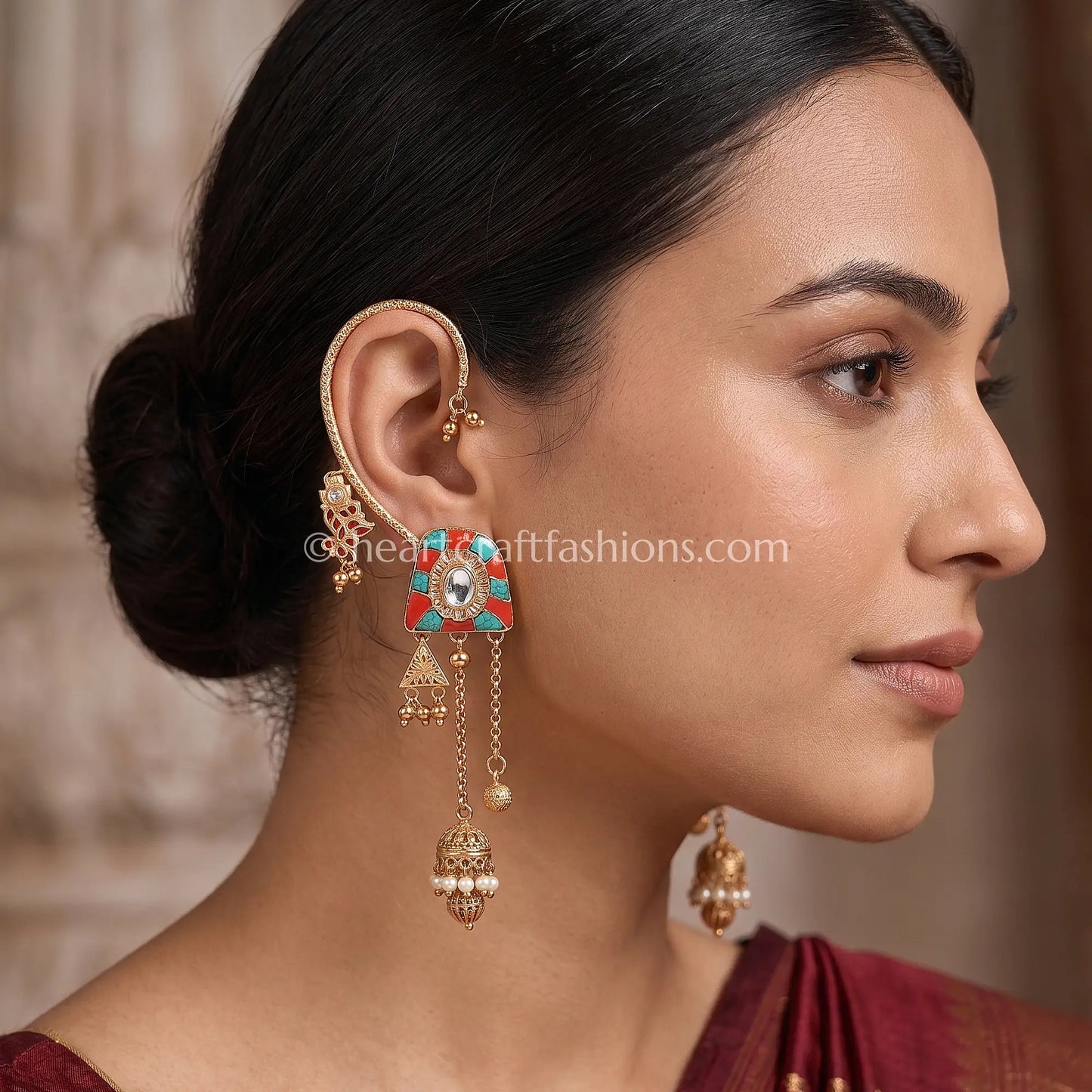Coral & Turquoise Amrapali Ear Cuff (Bugadi)