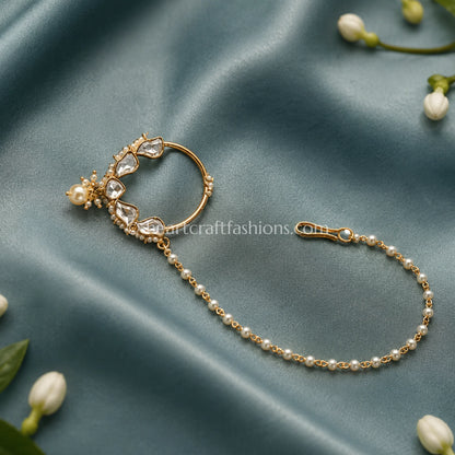 Crescent Teardrop Sunehri Kundan Ring Nath
