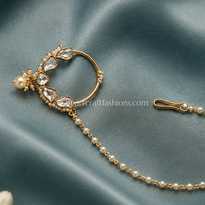 Crescent Teardrop Sunehri Kundan Ring Nath