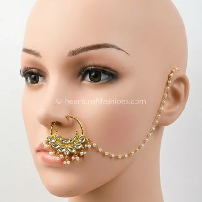 Crescent Polki Pearl Bridal Nath