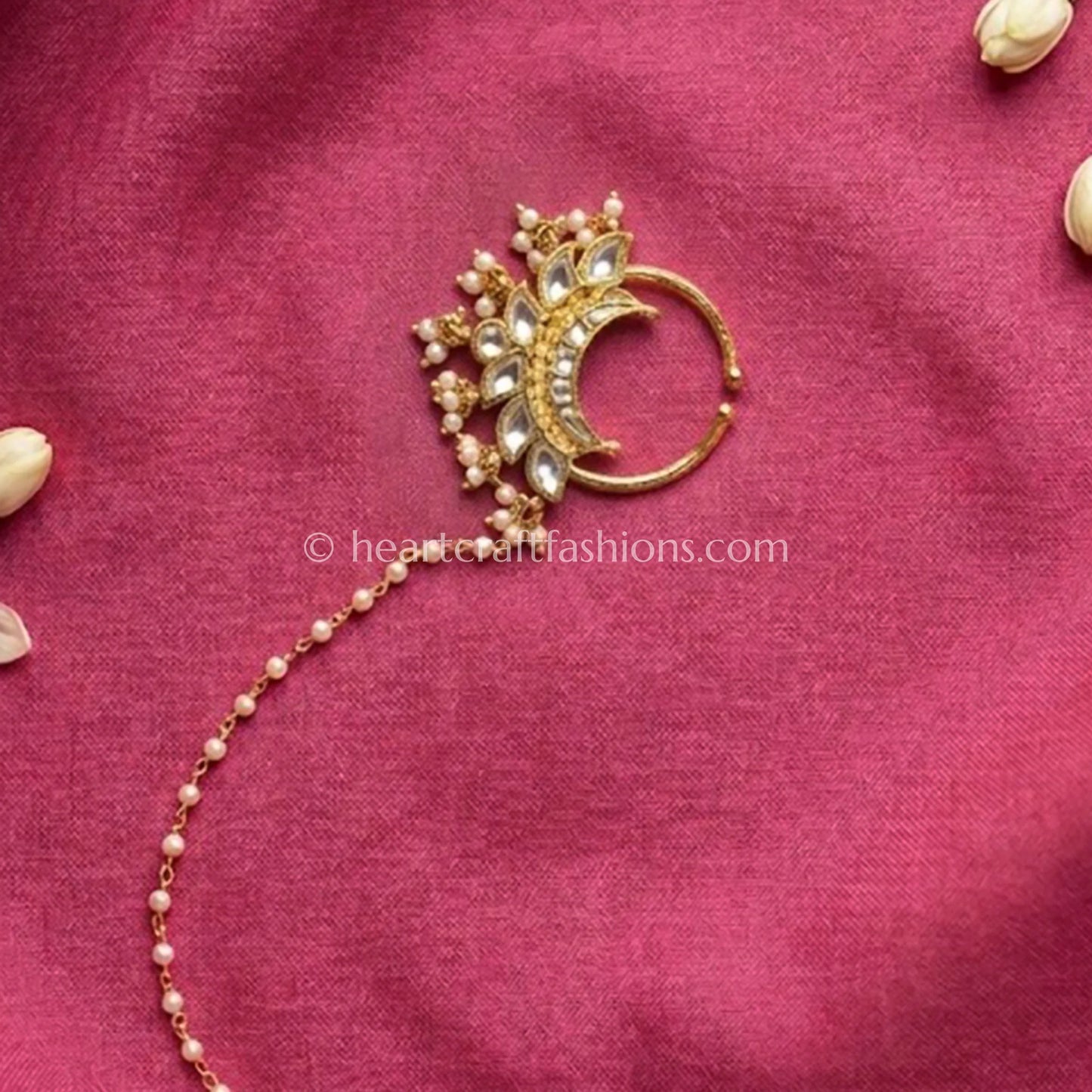 Crescent Polki Pearl Bridal Nath