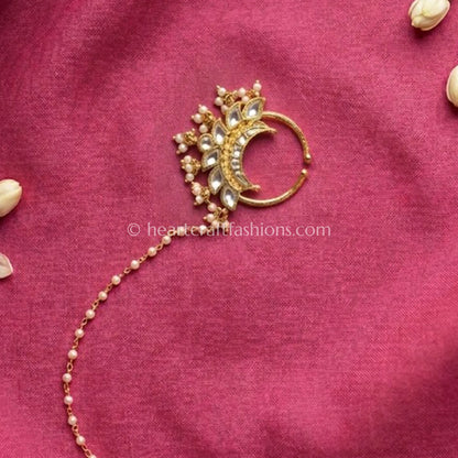 Crescent Polki Pearl Bridal Nath