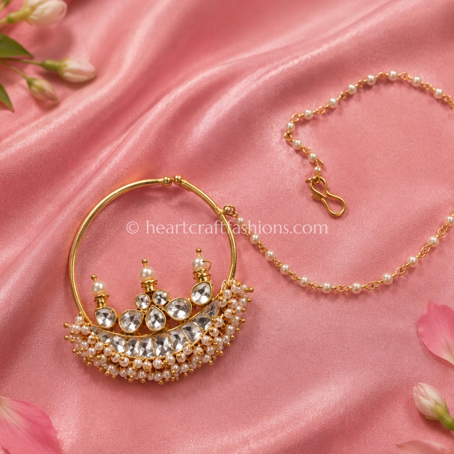 Crown Crest Chandbali Pachi Kundan Bridal Nath