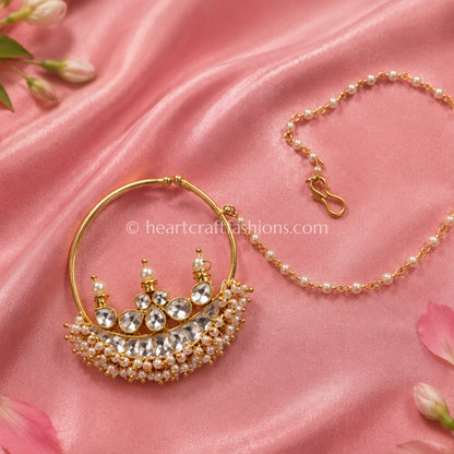 Crown Crest Chandbali Pachi Kundan Bridal Nath